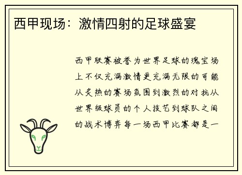 西甲现场：激情四射的足球盛宴