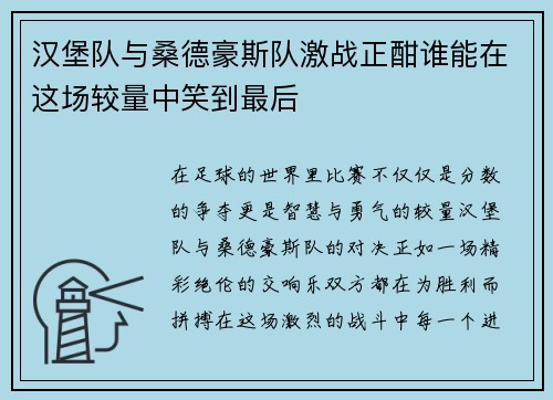 汉堡队与桑德豪斯队激战正酣谁能在这场较量中笑到最后