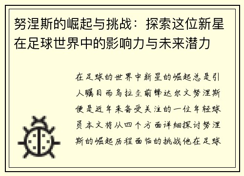 努涅斯的崛起与挑战：探索这位新星在足球世界中的影响力与未来潜力