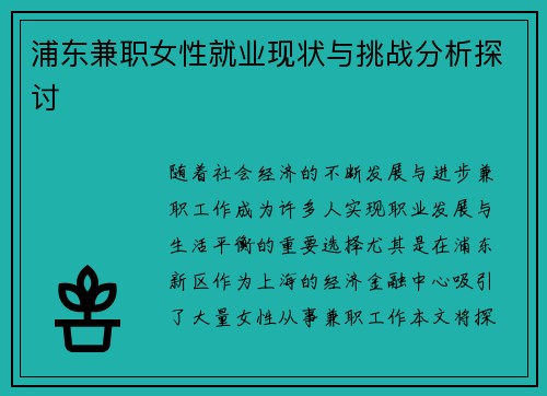 浦东兼职女性就业现状与挑战分析探讨
