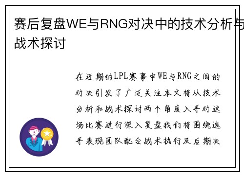 赛后复盘WE与RNG对决中的技术分析与战术探讨