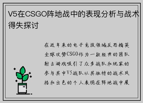 V5在CSGO阵地战中的表现分析与战术得失探讨